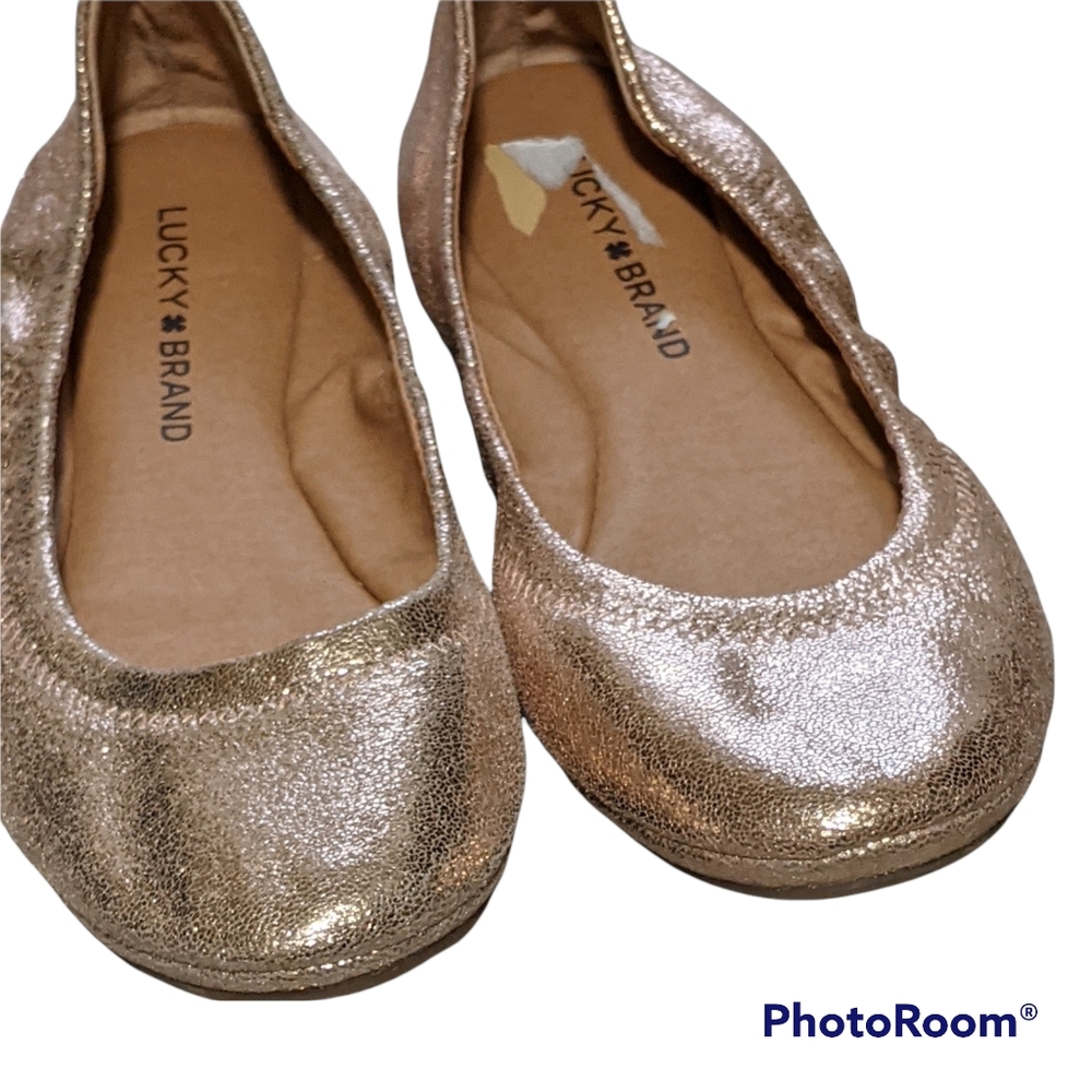 Lucky ballerina Emmie leather flats golden glitter holiday rounded toe 7M